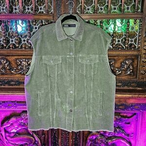 Zara Olive Green Corduroy Vest